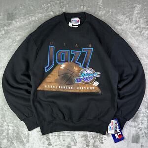 Deadstock Vintage 80’s  Chalk Line Utah Jazz Black Pull over Sweatshirt Men’s M